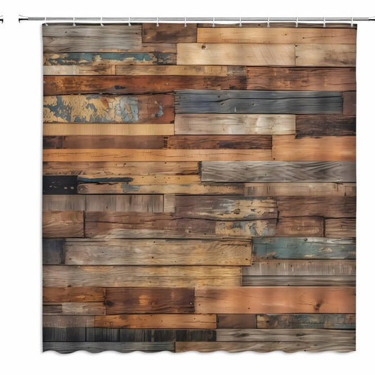 Rustic Wooden Barn Door Shower Curtain Dark Brown