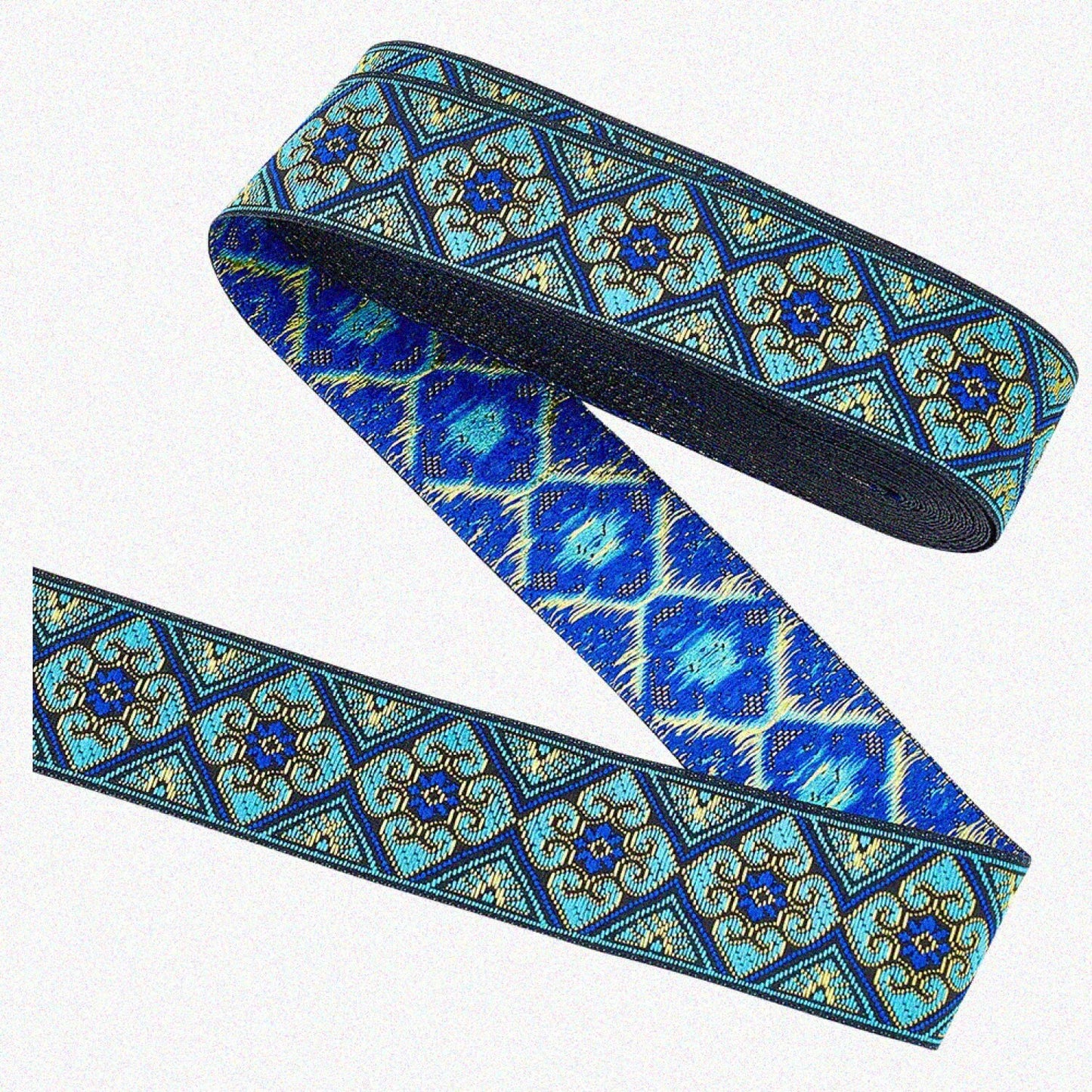 7.7 Yard Blue Ethnic Jacquard Ribbon 1.3 Inch