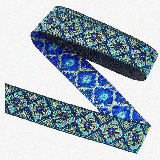 Blue Ethnic Jacquard Ribbon 1.3 Inch