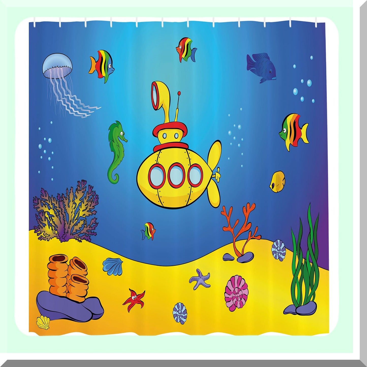 Yellow Submarine Nautical Shower Curtain 69x84 inches