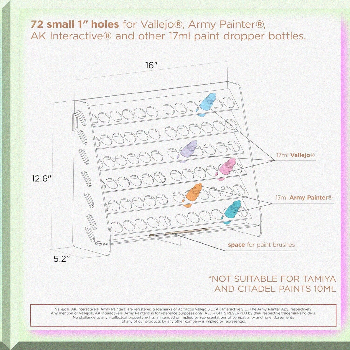 Paint Rack Organizer for Vallejo Miniature Paints 72 Holes