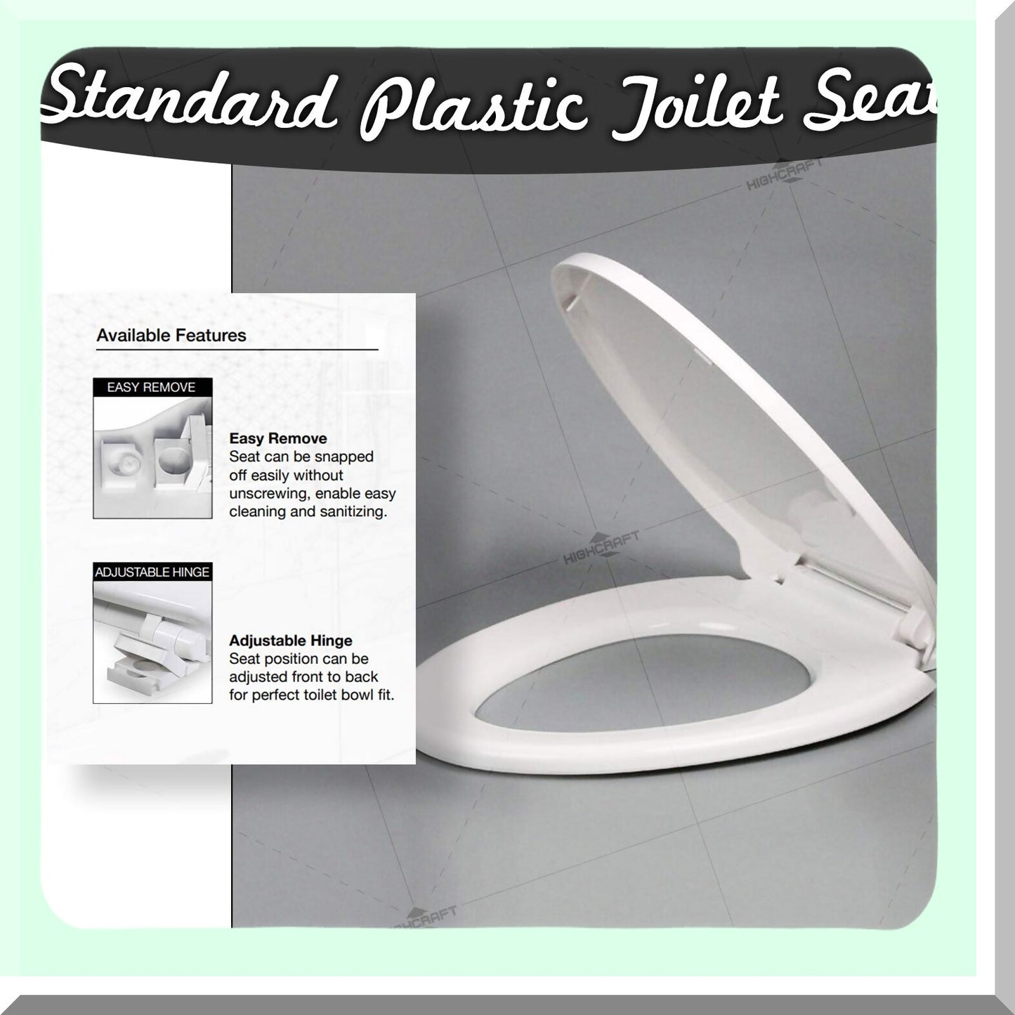 Elongated Plastic Toilet Seat with Adjustable Hinge White