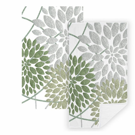 2 Pack Green Grey Dahlia Hand Towels 14"x30"