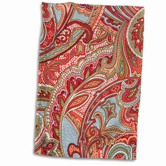 3D Rose Retro Red Blue Paisley Towel 15"x22"