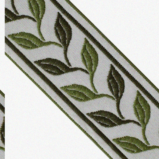 Green Leaves Jacquard Embroidery Trim 3 Yards 50mm
