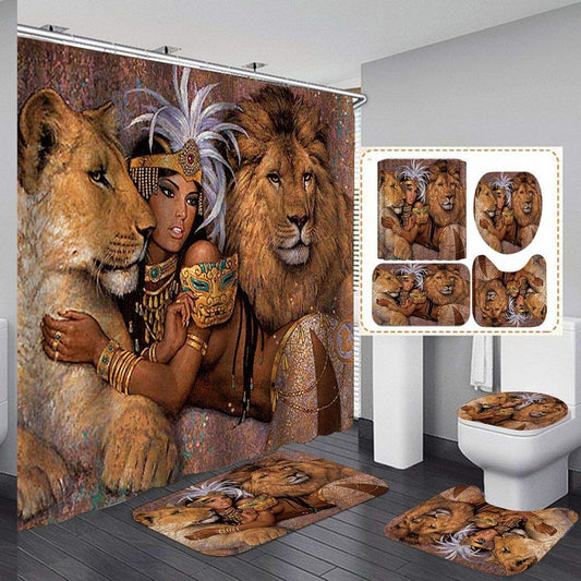 16PCS African Woman Shower Curtain Set with Rugs