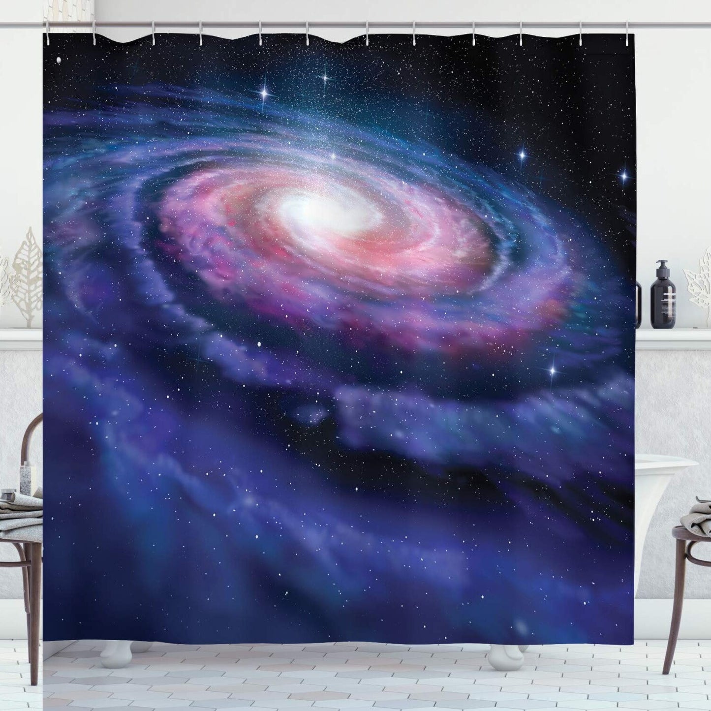 Outer Space Shower Curtain 69x75 inches Purple Blue