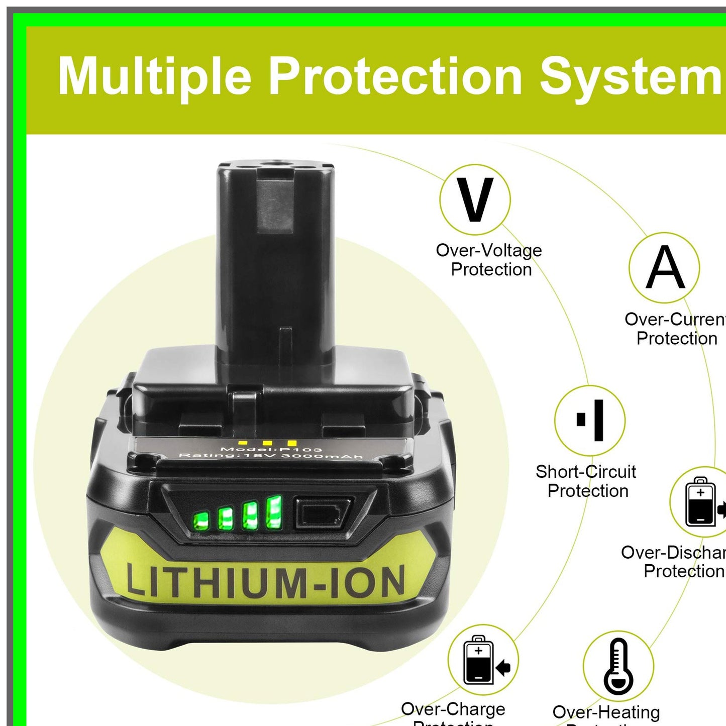 High-Capacity 3000mAh 18V Lithium Battery for Ryobi ONE+ Tools