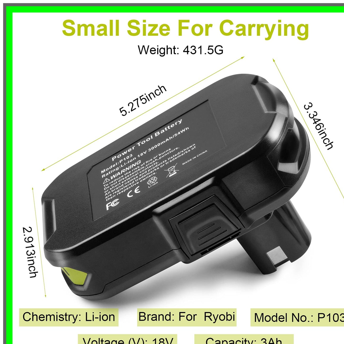 High-Capacity 3000mAh 18V Lithium Battery for Ryobi ONE+ Tools