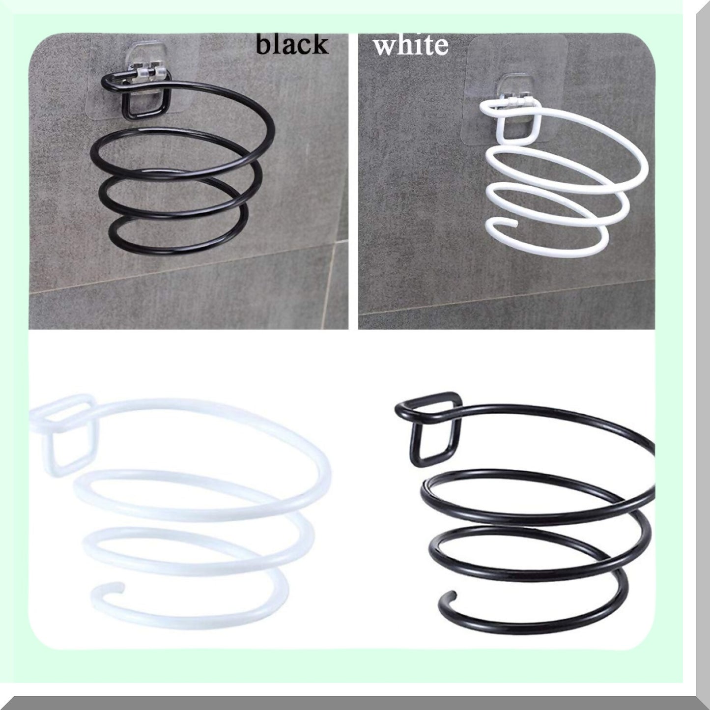 2 Pcs Wrought Iron Hair Dryer Storage Racks Black and White