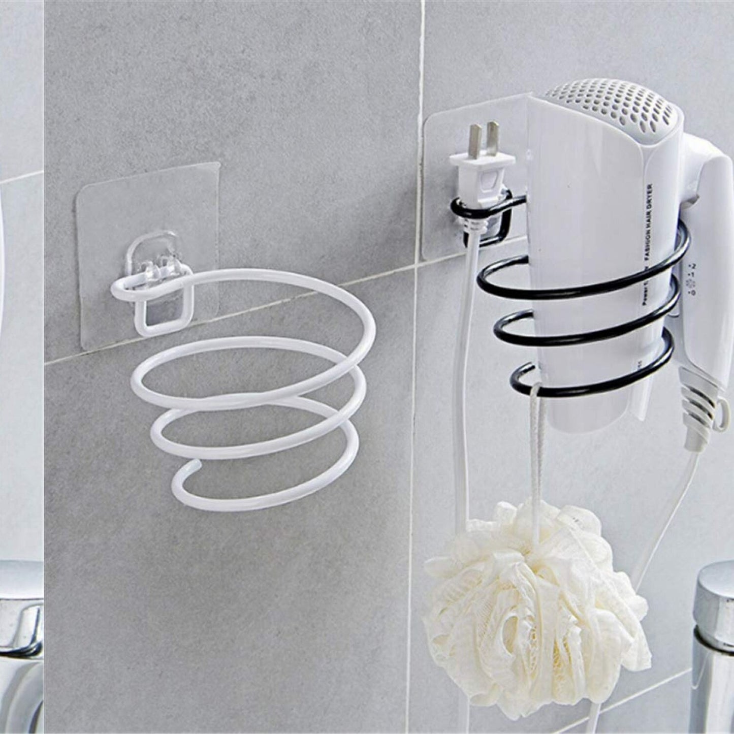 2 Pcs Wrought Iron Hair Dryer Storage Racks Black and White