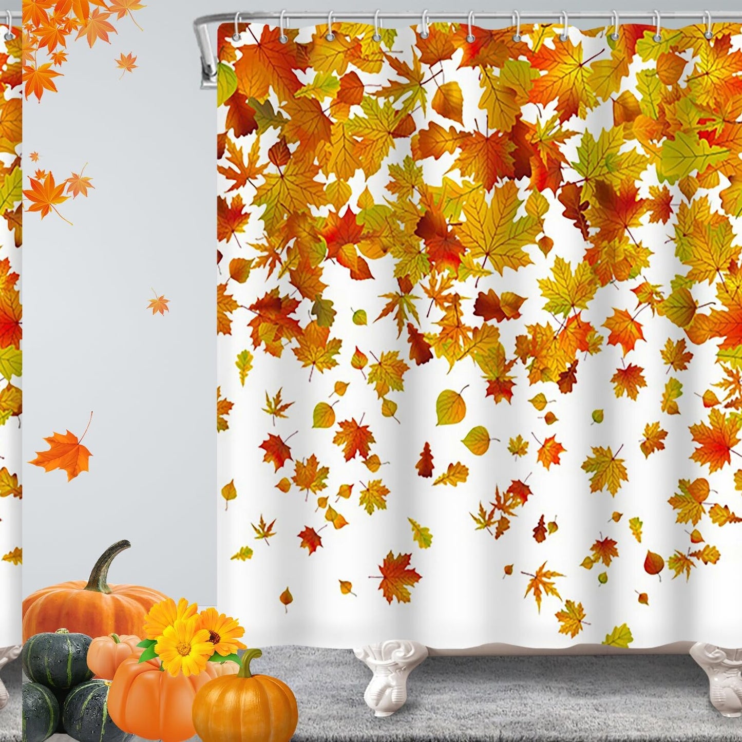 Gold Maple Leaves Shower Curtain 72x72 inches with 12 Hooks