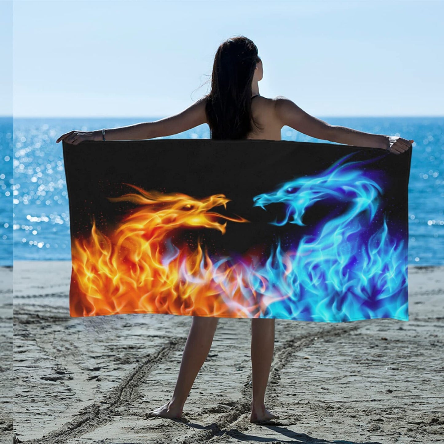 Abstract Ice Dragon Microfiber Beach Towel 61"x31"