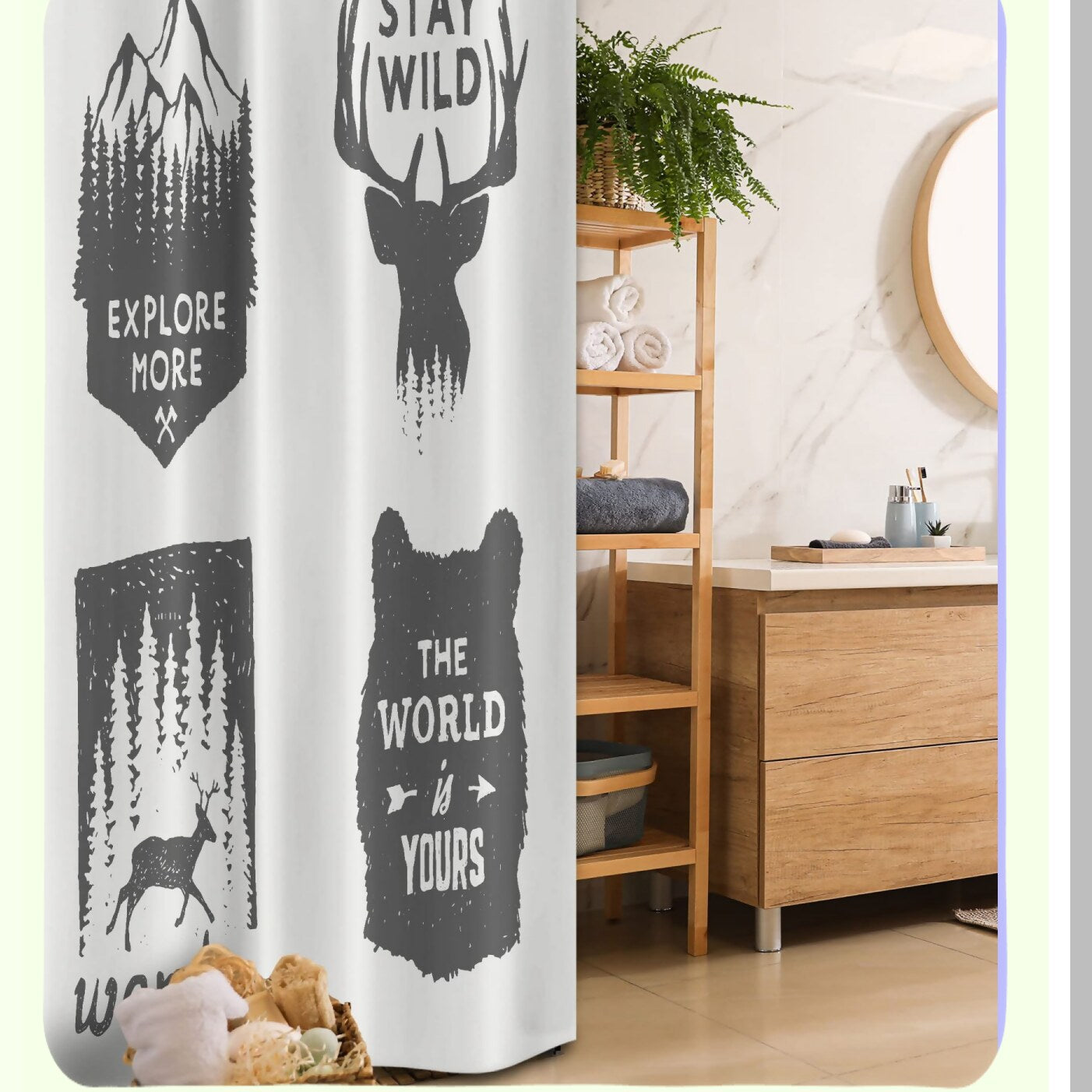 Wilderness Emblems Shower Curtain 36x72 Grey