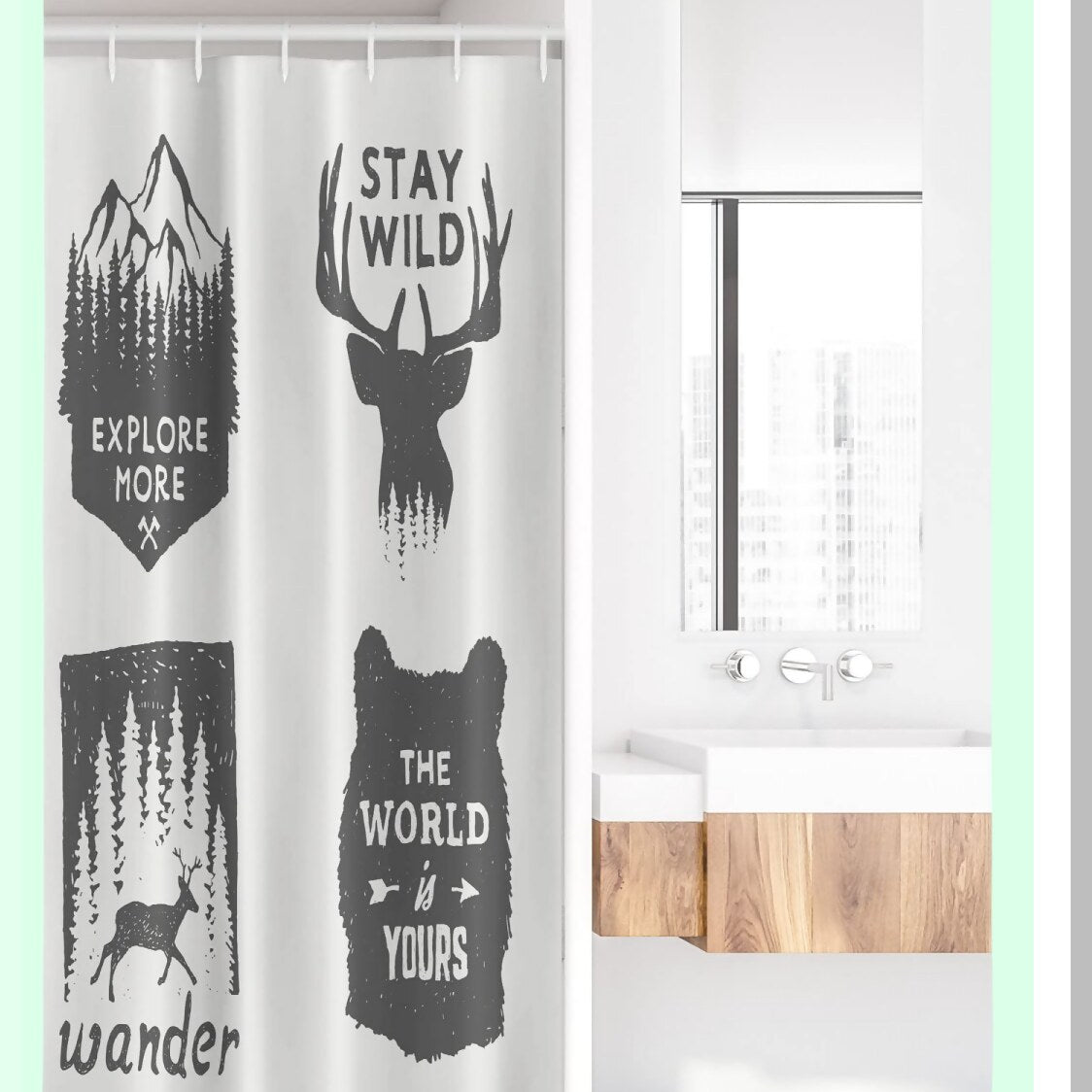 Wilderness Emblems Shower Curtain 36x72 Grey
