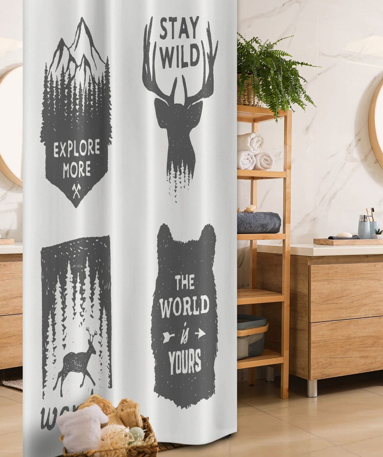 Wilderness Emblems Shower Curtain 36x72 Grey