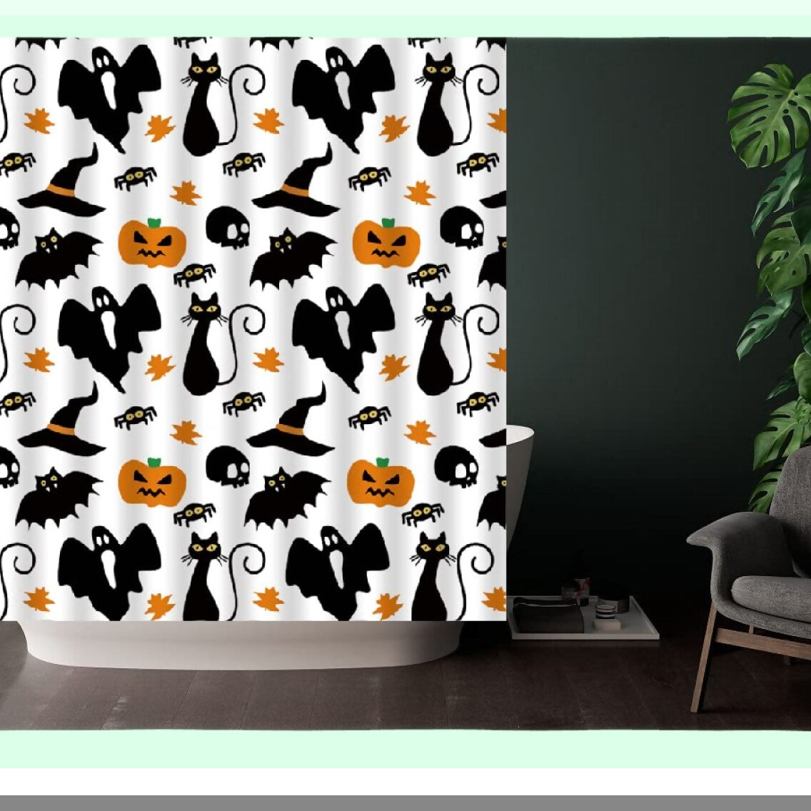 Cartoon Ghost Spooky Pumpkin Shower Curtain 70x70in