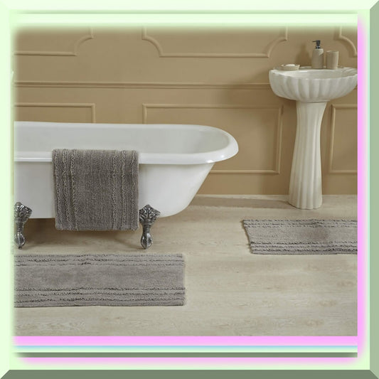 Ruffle Border Cotton Bath Mat 24x40 Light Grey