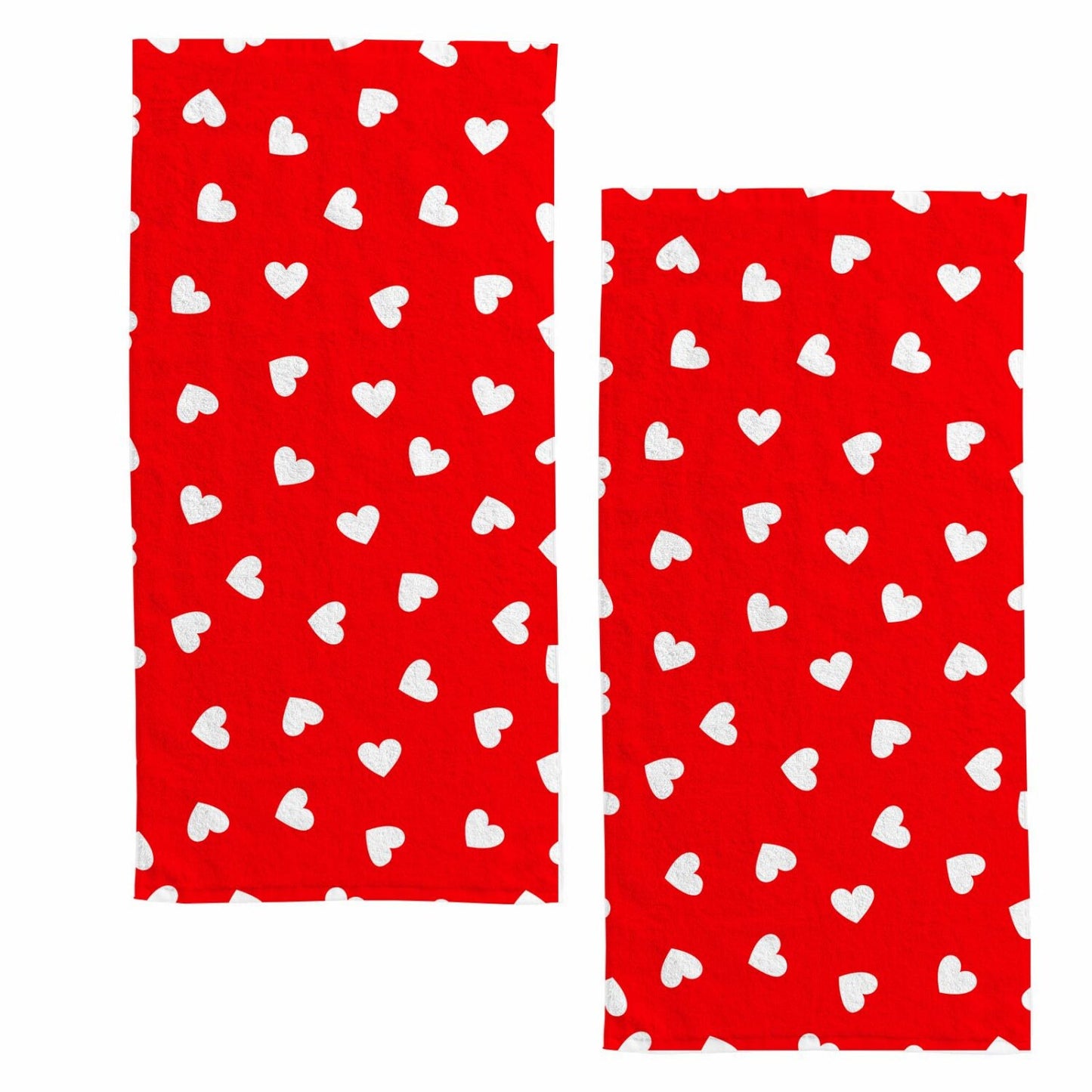 Hand Towels Set of 2 Red White Love Heart