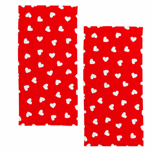 Hand Towels Set of 2 Red White Love Heart