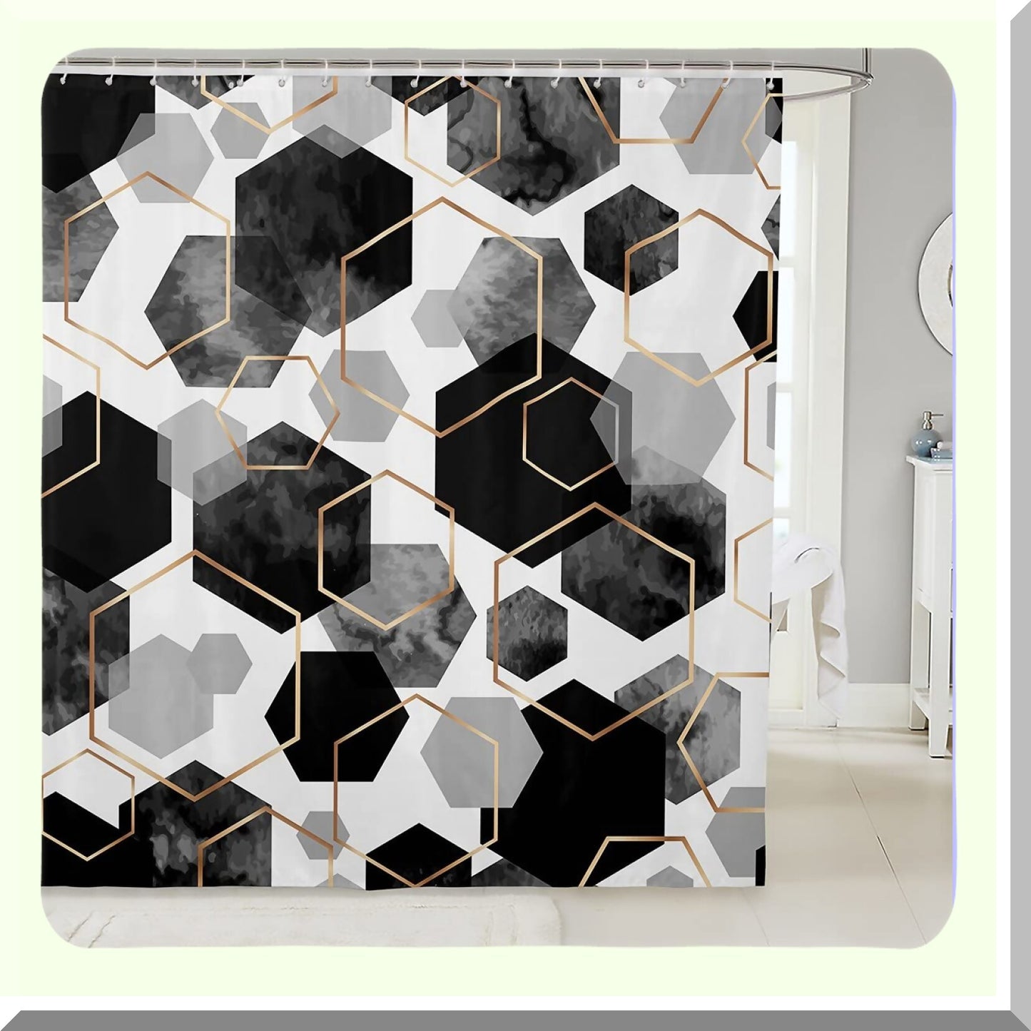 Watercolor Black Honeycomb Shower Curtain 72x78 inch