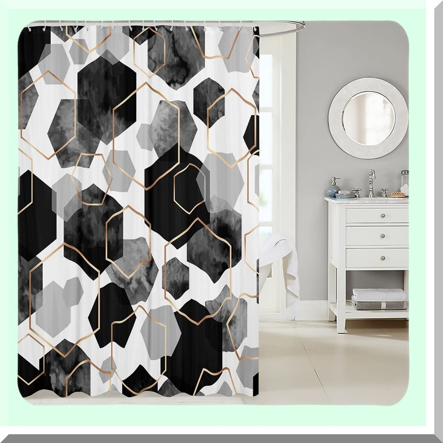 Watercolor Black Honeycomb Shower Curtain 72x78 inch