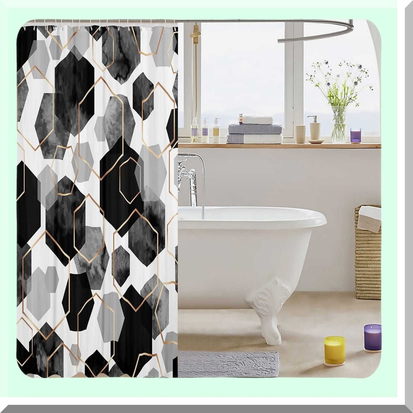 Watercolor Black Honeycomb Shower Curtain 72x78 inch