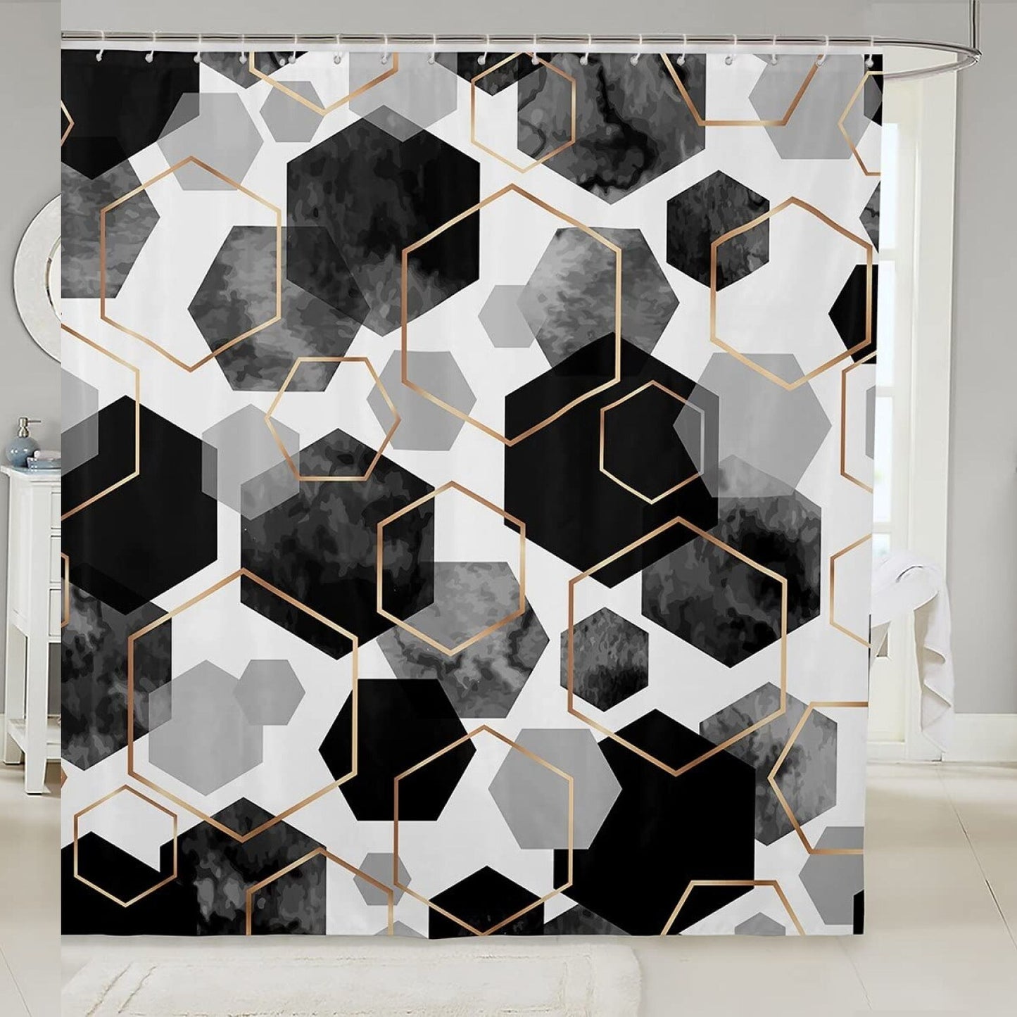 Watercolor Black Honeycomb Shower Curtain 72x78 inch