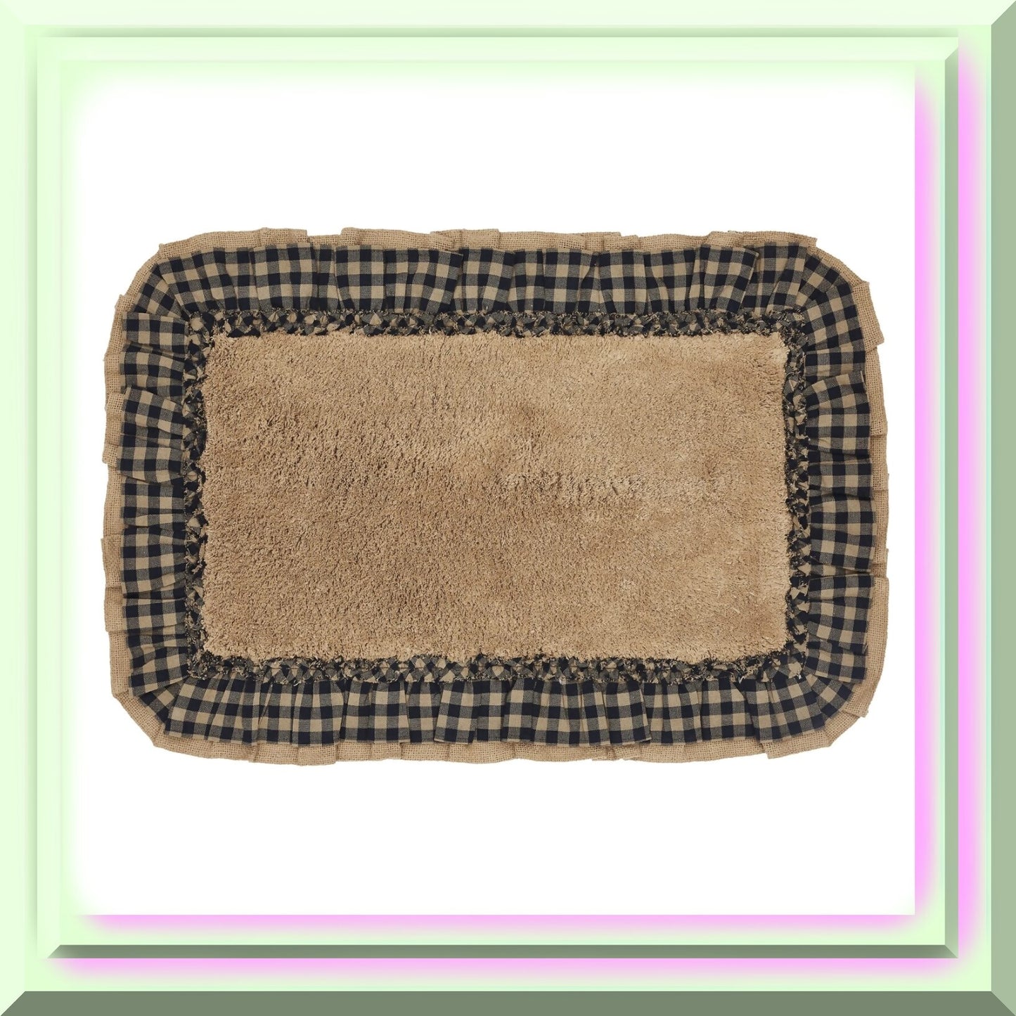 Burlap Check Bath Mat Natural Black 20x30