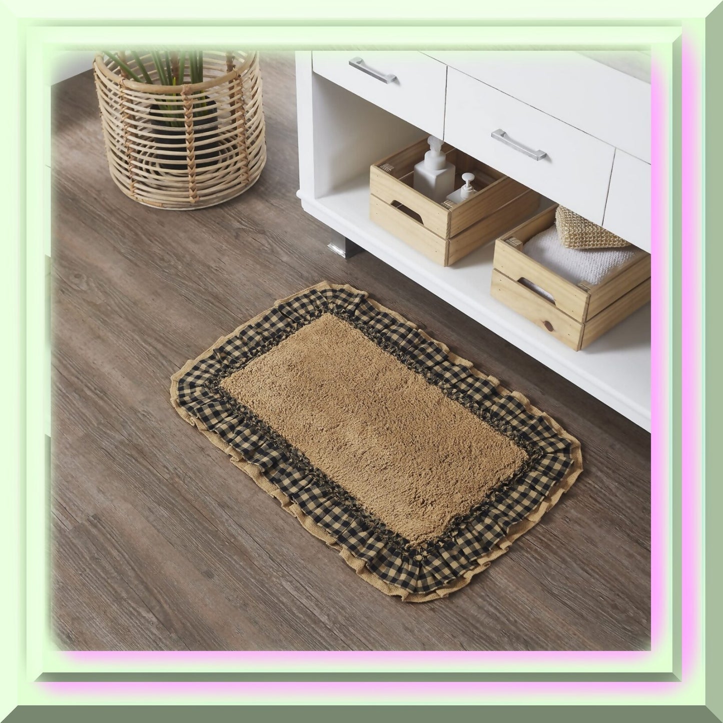 Burlap Check Bath Mat Natural Black 20x30