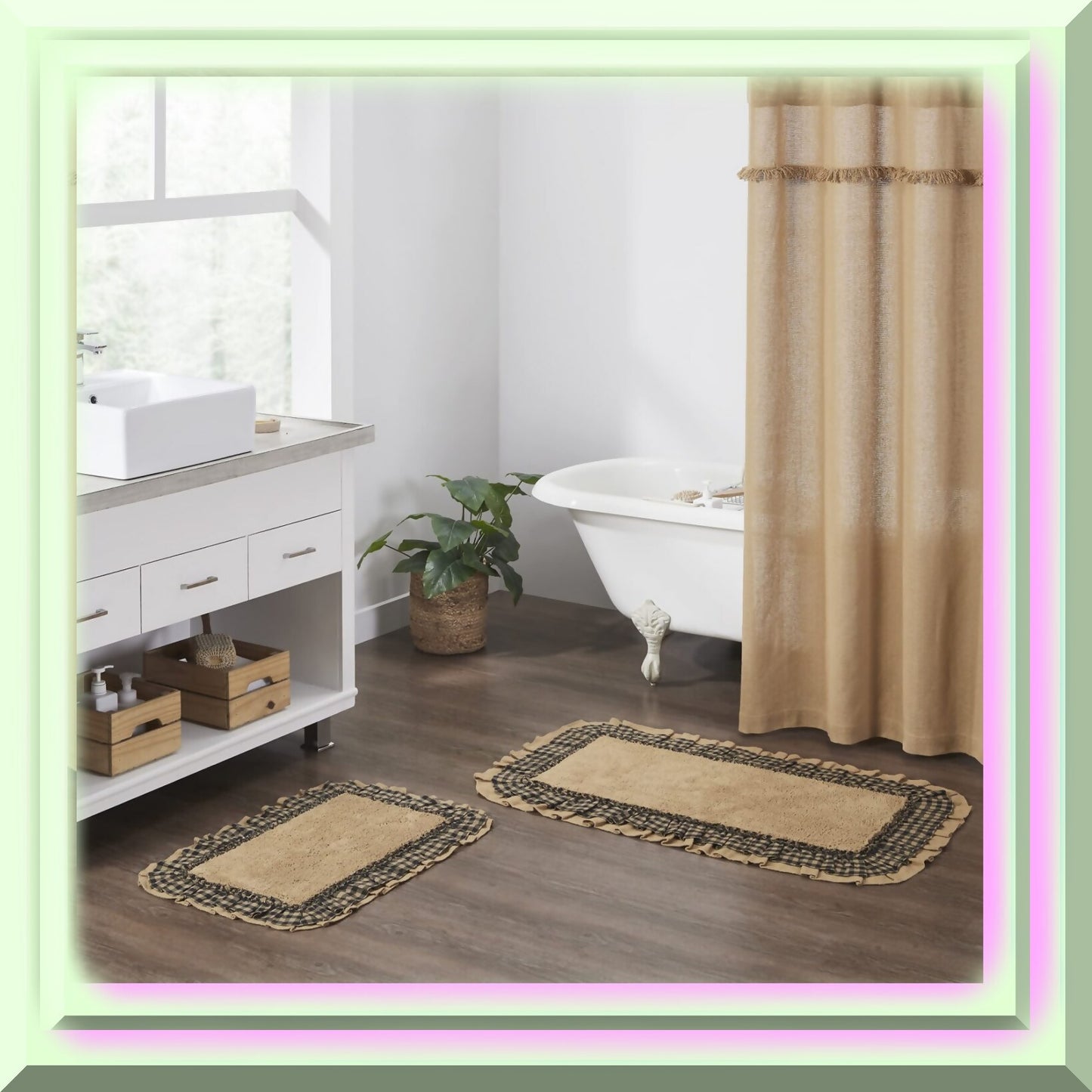 Burlap Check Bath Mat Natural Black 20x30