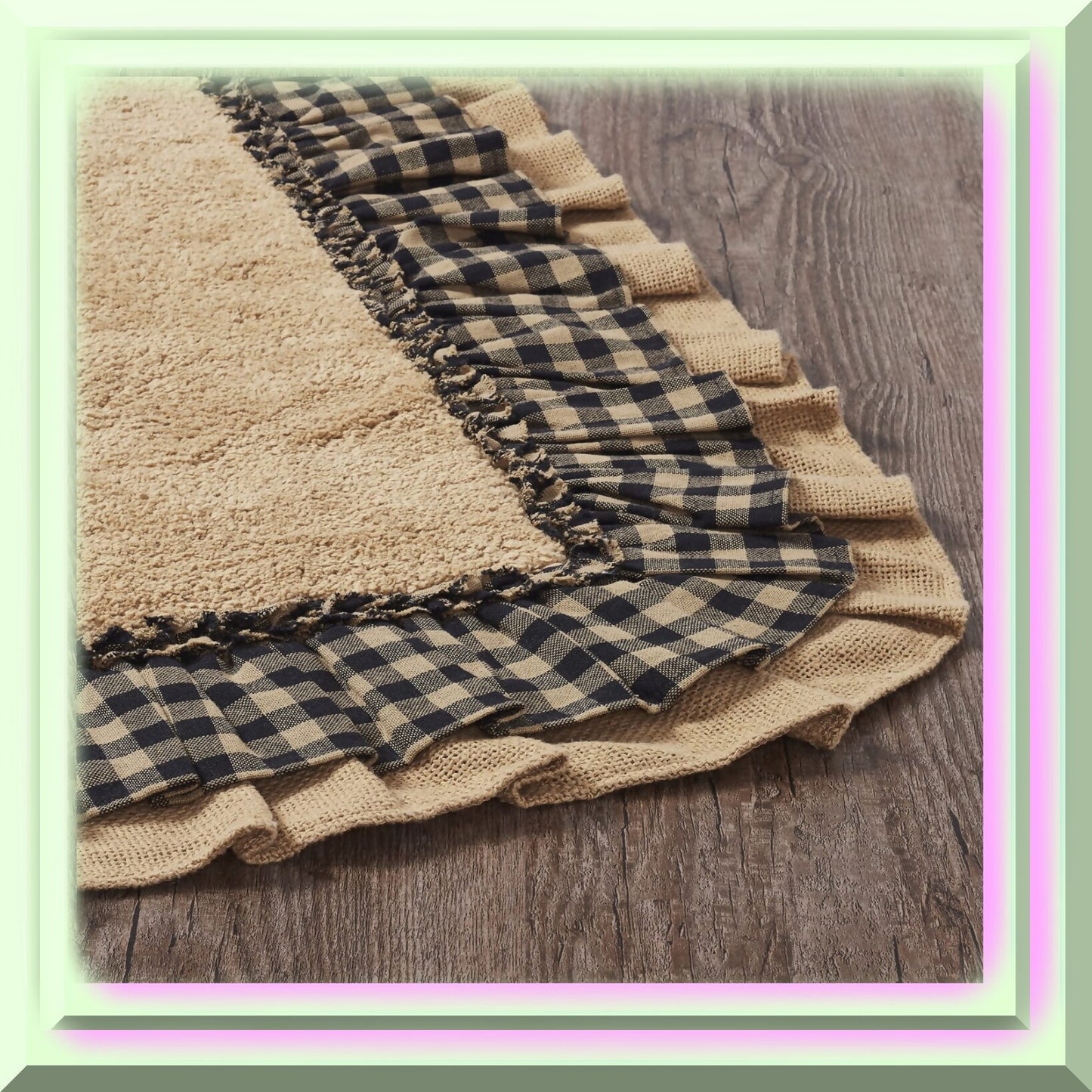 Burlap Check Bath Mat Natural Black 20x30