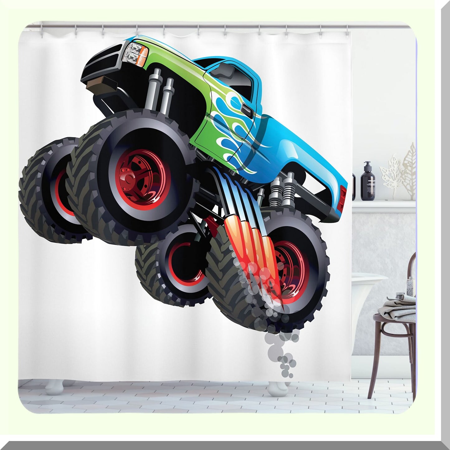 Cars Cartoon Monster Truck Shower Curtain 69x70 inches