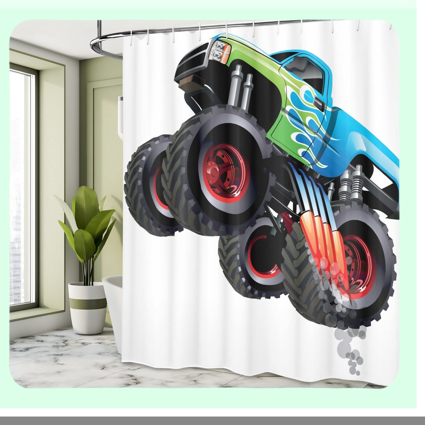 Cars Cartoon Monster Truck Shower Curtain 69x70 inches