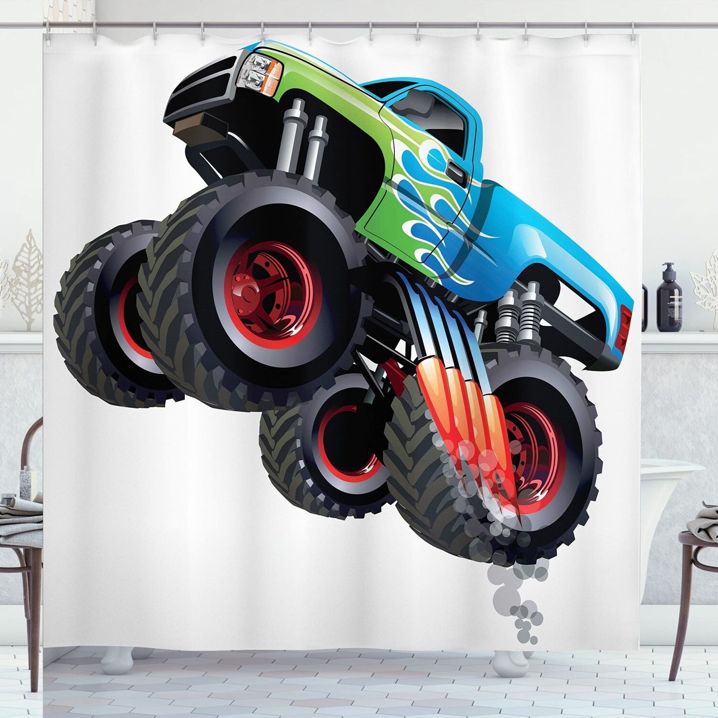 Cars Cartoon Monster Truck Shower Curtain 69x70 inches