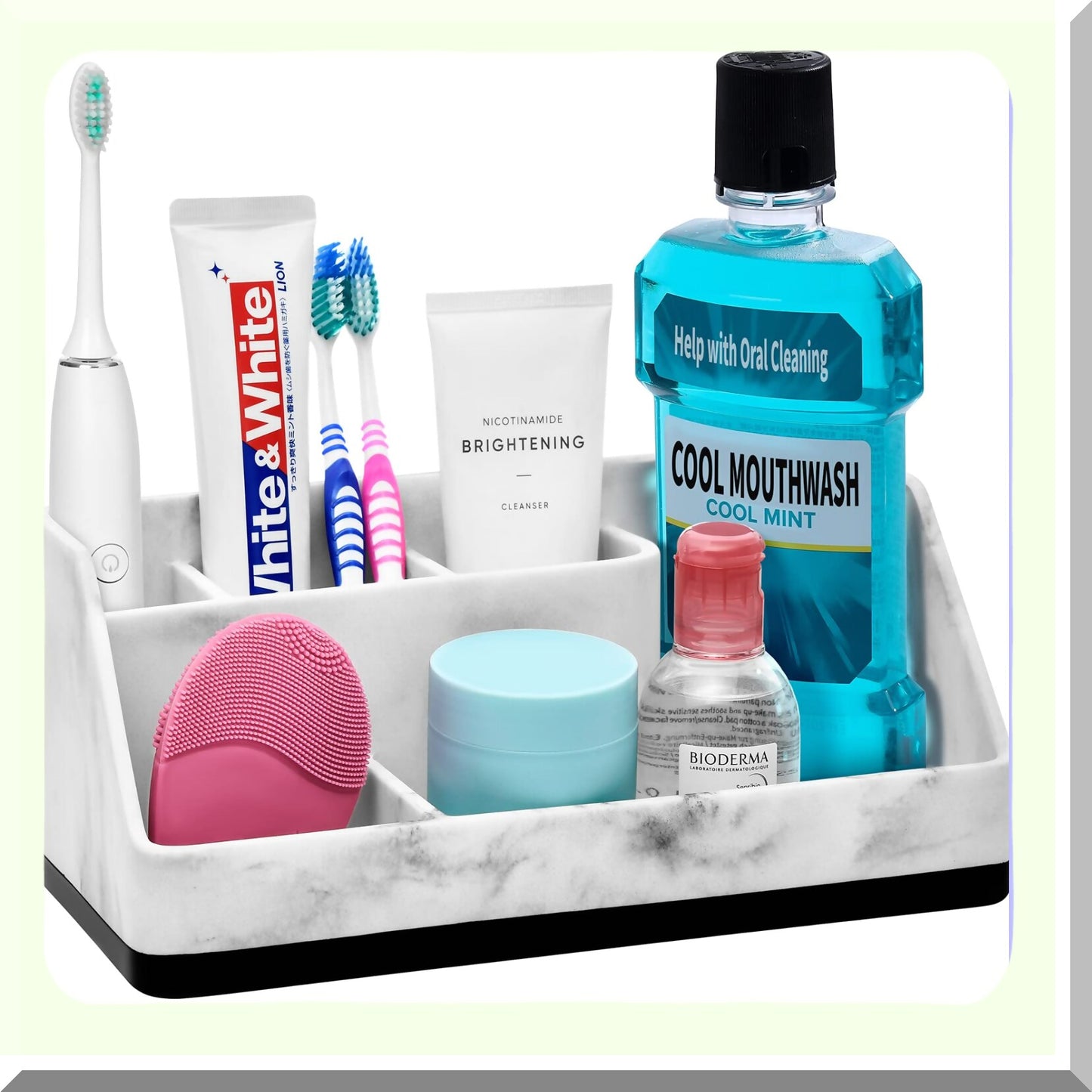 Toothbrush Holder Bathroom Organizer with 5 Compartments White Resin