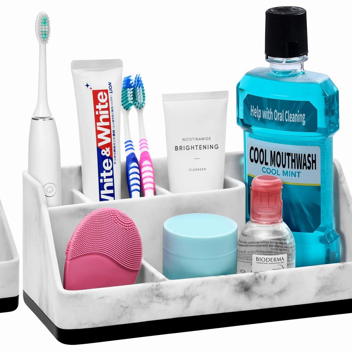 Toothbrush Holder Bathroom Organizer with 5 Compartments White Resin