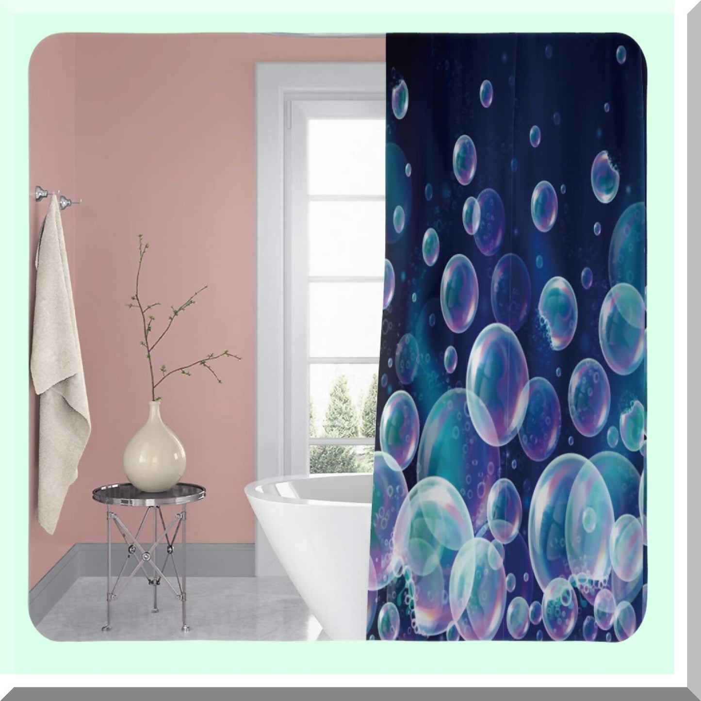 72x72in Colorful Bubbles Shower Curtain with Hooks