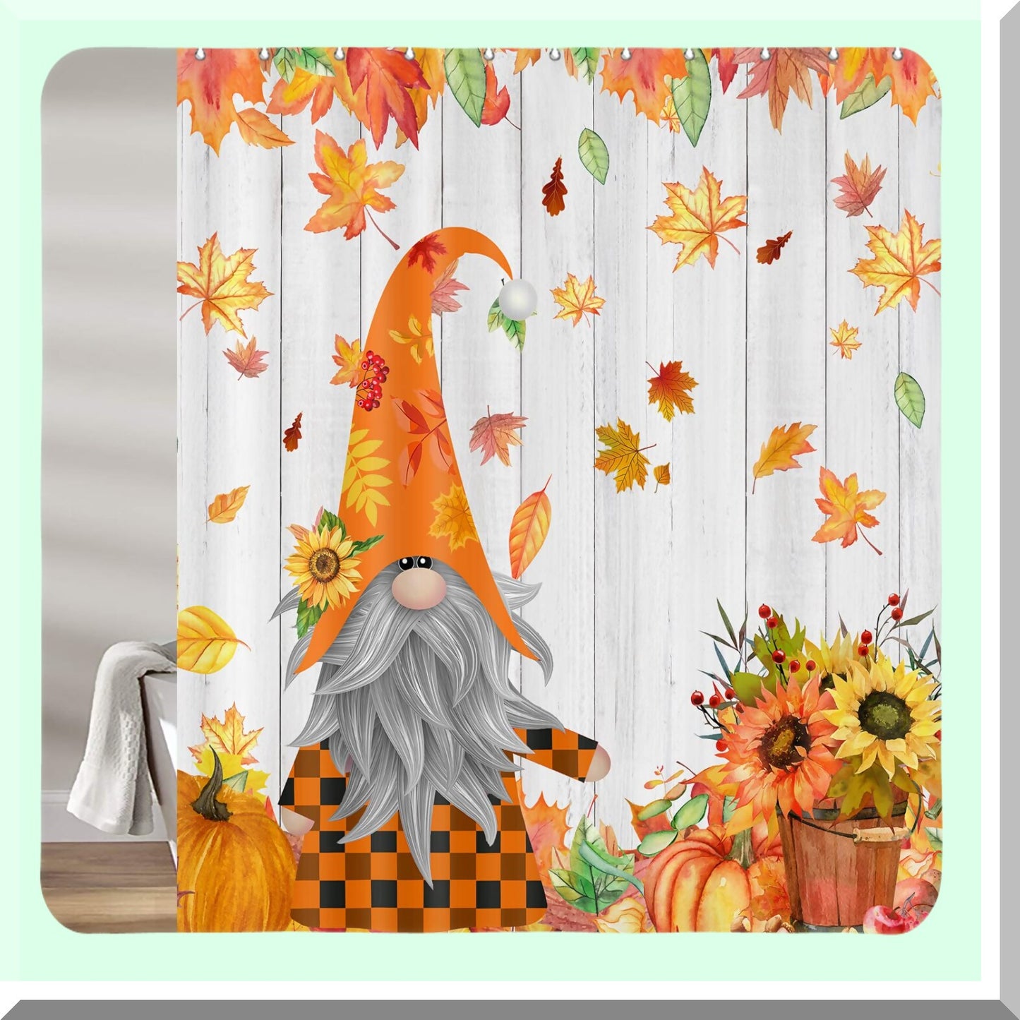 Fall Gnome Farmhouse Shower Curtain 72x72 inch