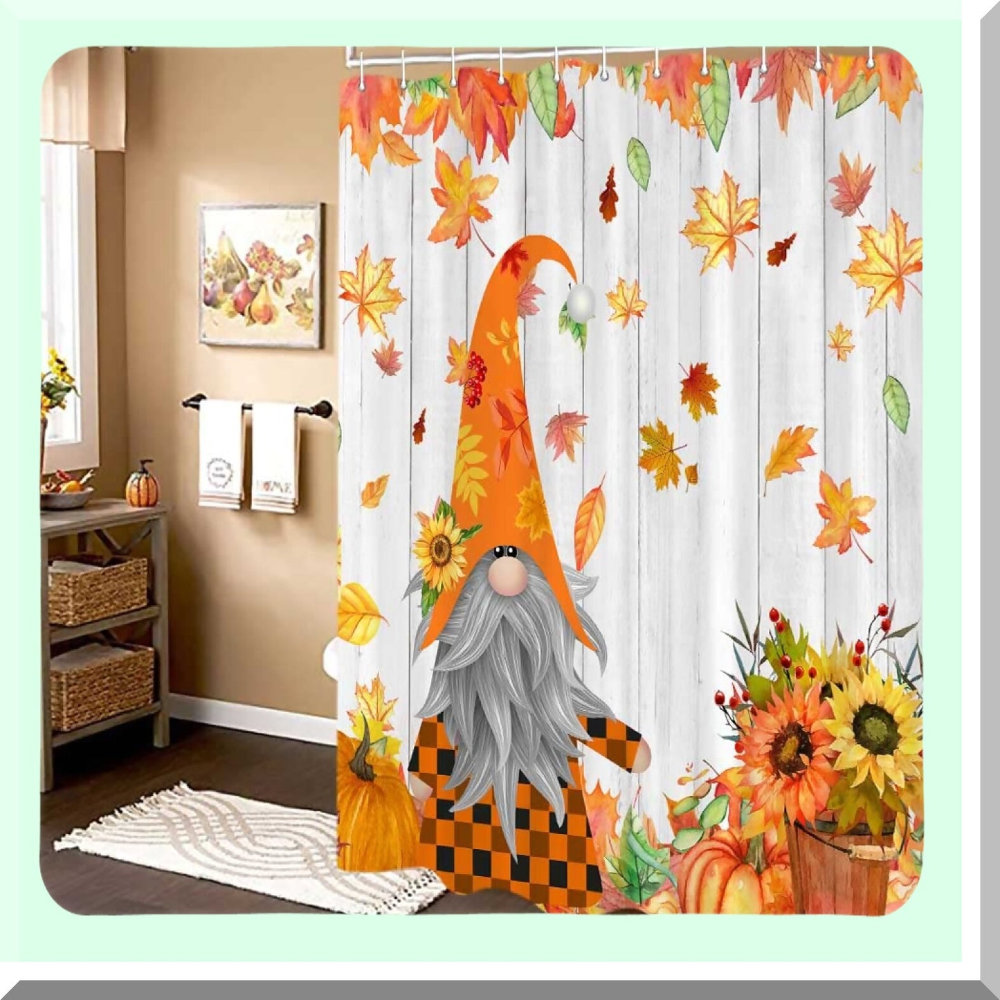 Fall Gnome Farmhouse Shower Curtain 72x72 inch