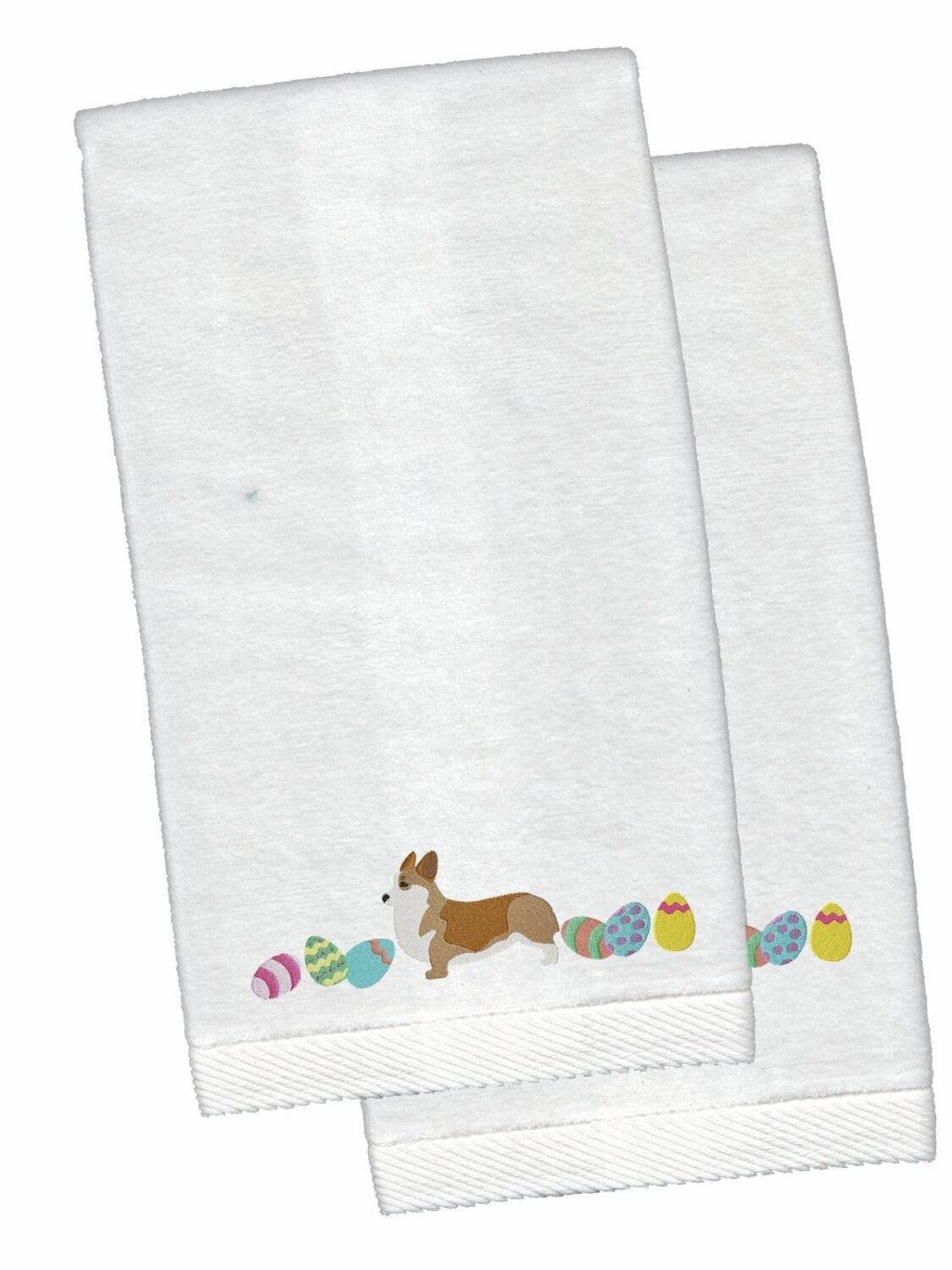 Corgi White Embroidered Hand Towel Set of 2