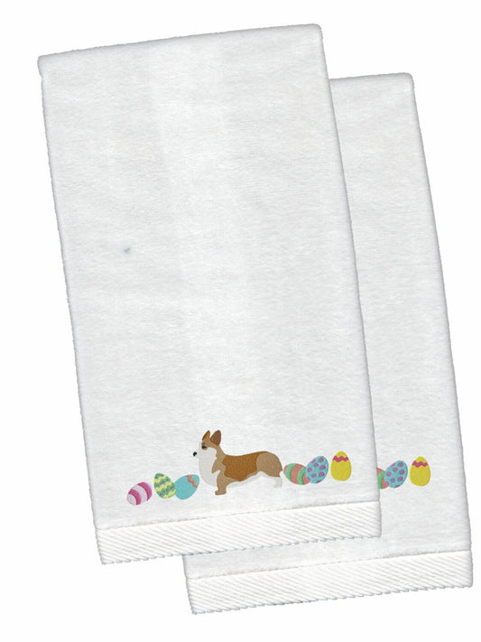 Corgi White Embroidered Hand Towel Set of 2