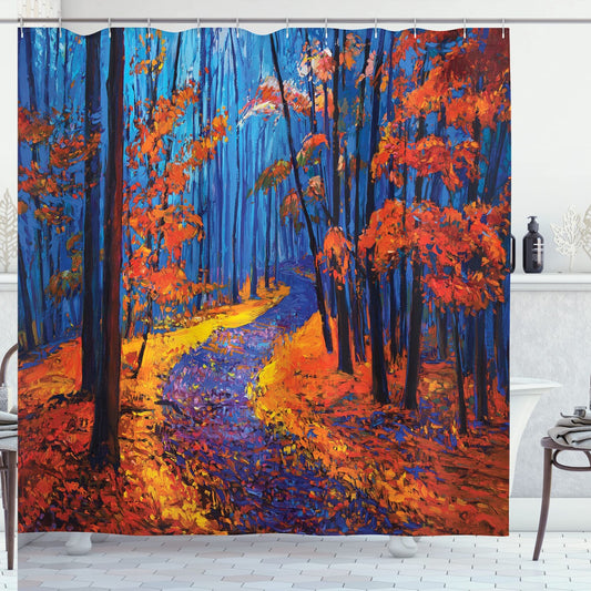 Country Shower Curtain Dark Forest Autumn 69x75 inches
