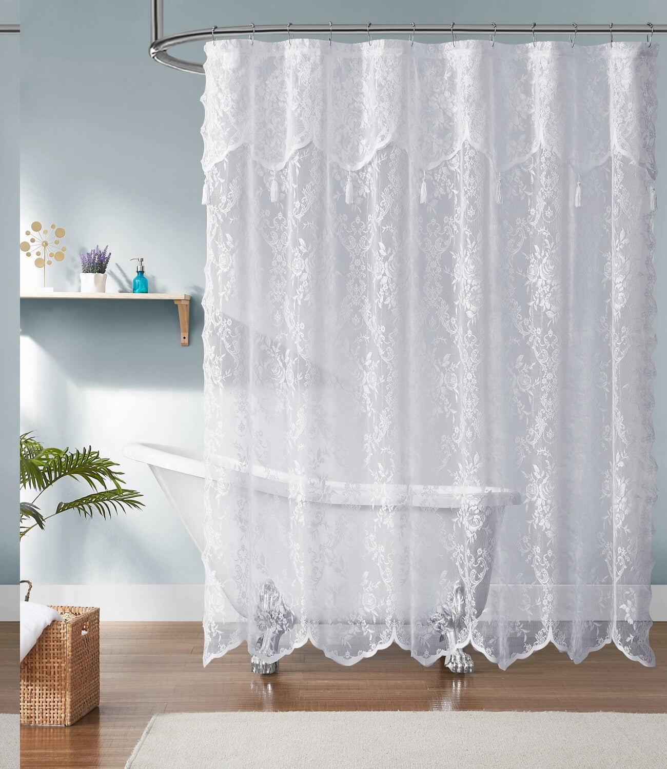 White Stall Shower Curtain 36 x 72 Inches with Valance