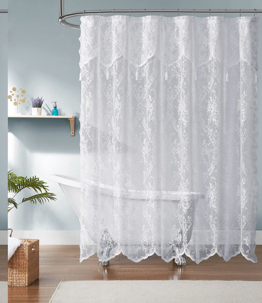 White Stall Shower Curtain 36 x 72 Inches with Valance