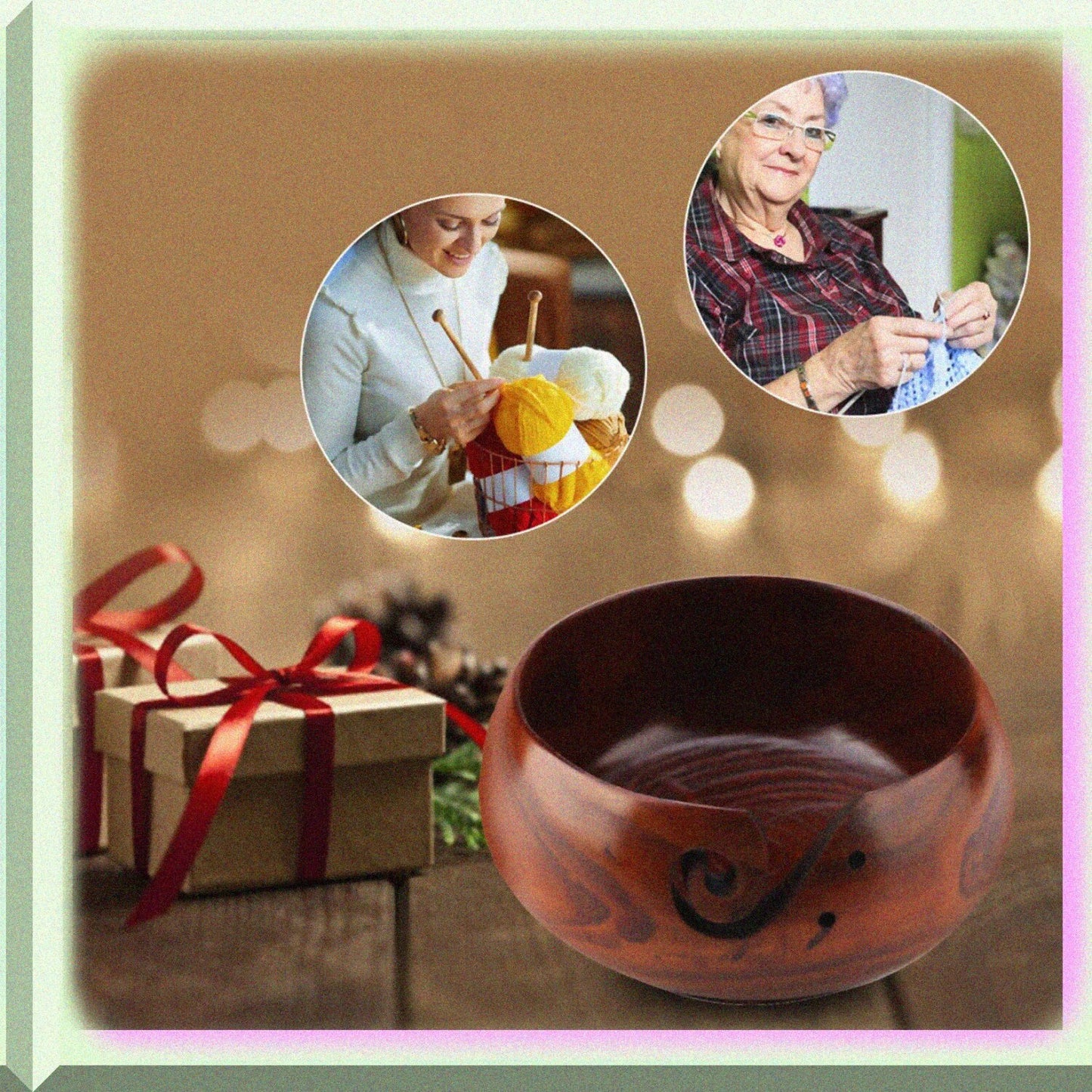 Wooden Yarn Bowl for Knitting and Crocheting