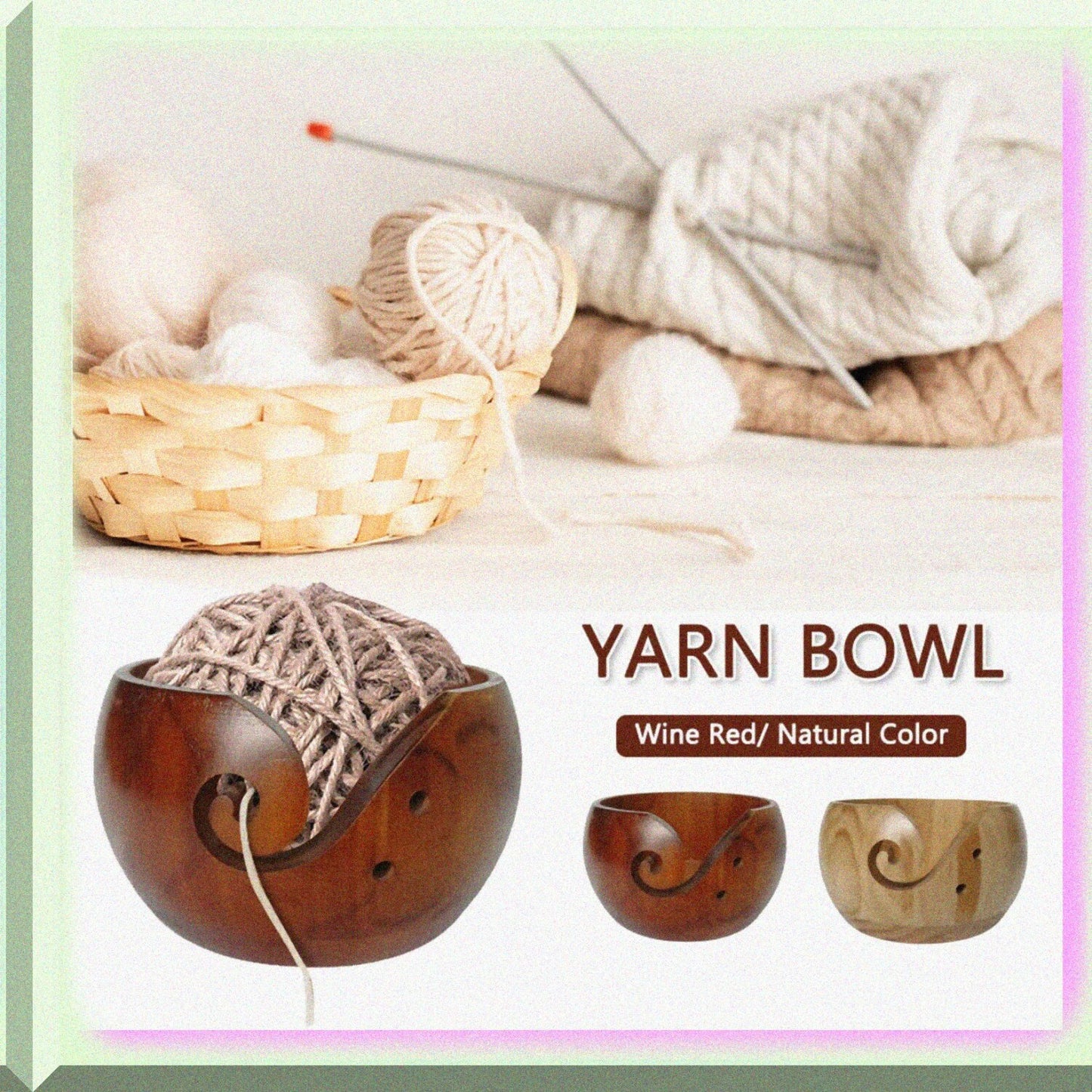 Wooden Yarn Bowl for Knitting and Crocheting