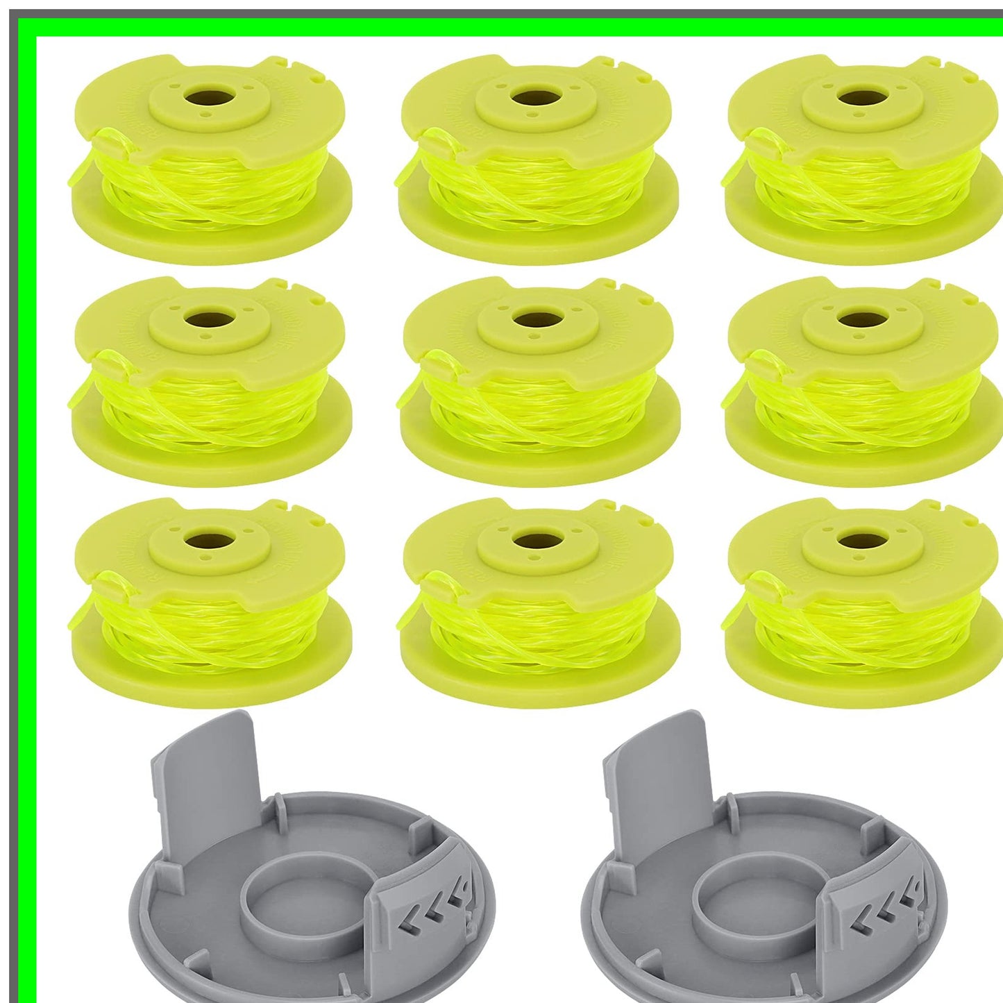 Ryobi Trimmer String Spool Line Replacement 0.08 inch 11FT 9 Spools 2 Caps