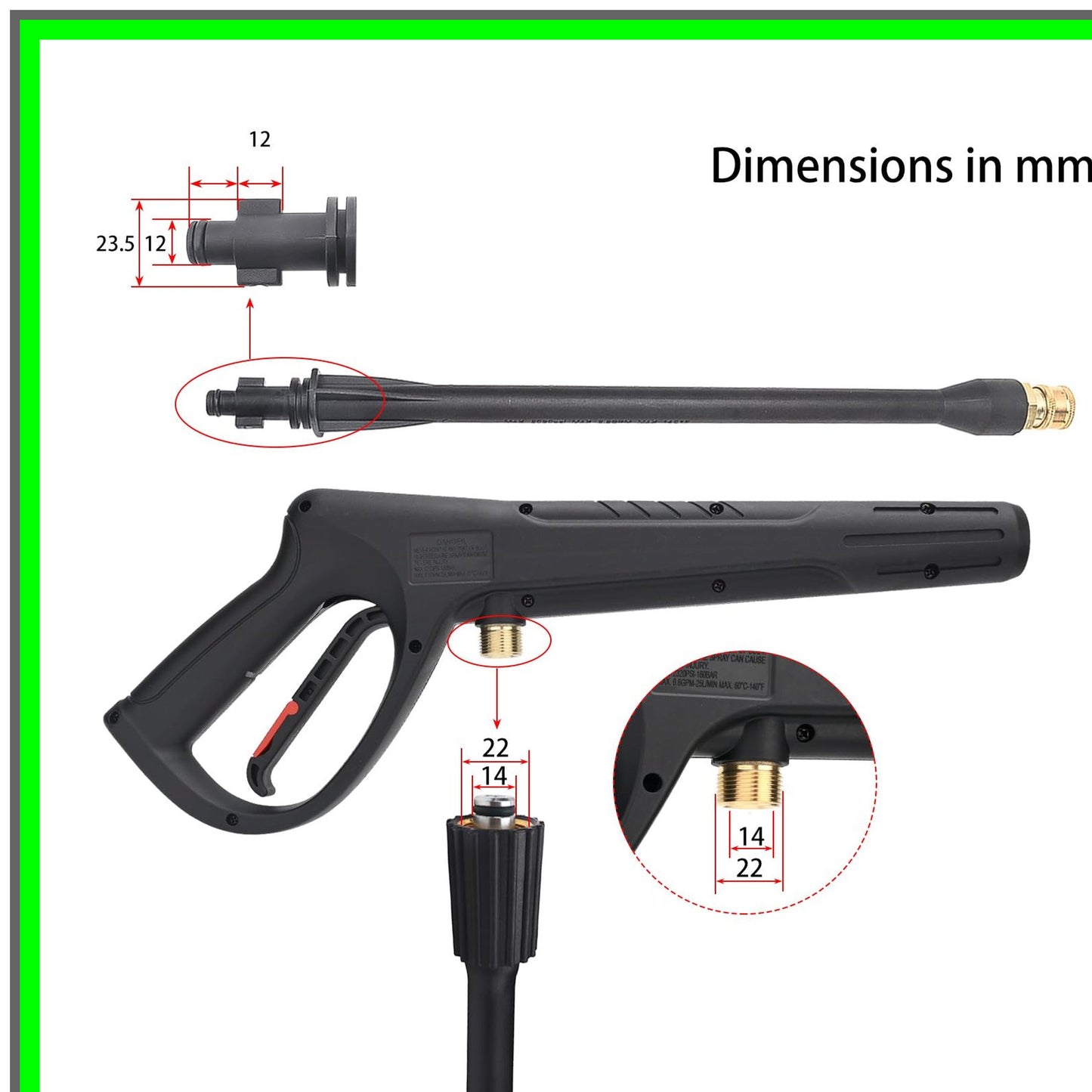 Bear Force Pro Spray Gun with Extension Wand and Turbo Nozzle for Pressure Washers