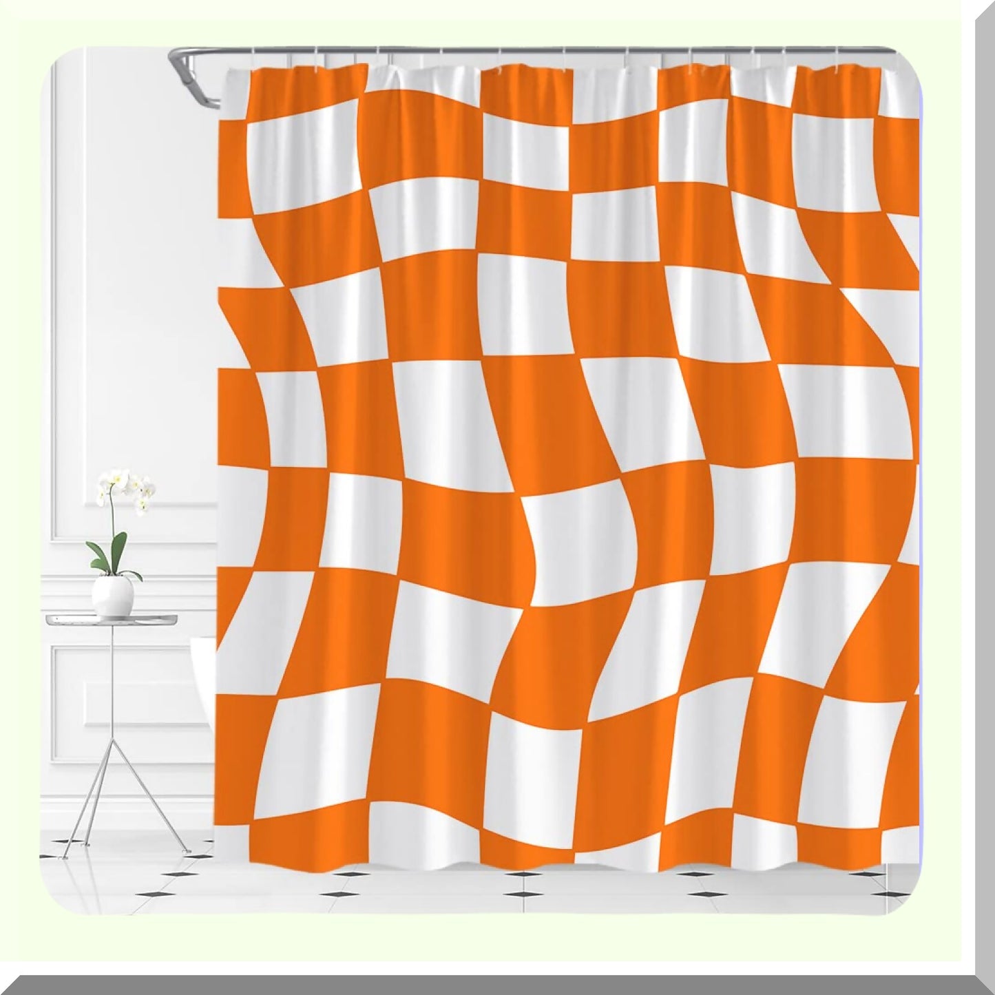 Orange Checkered Shower Curtain 70x70 inches